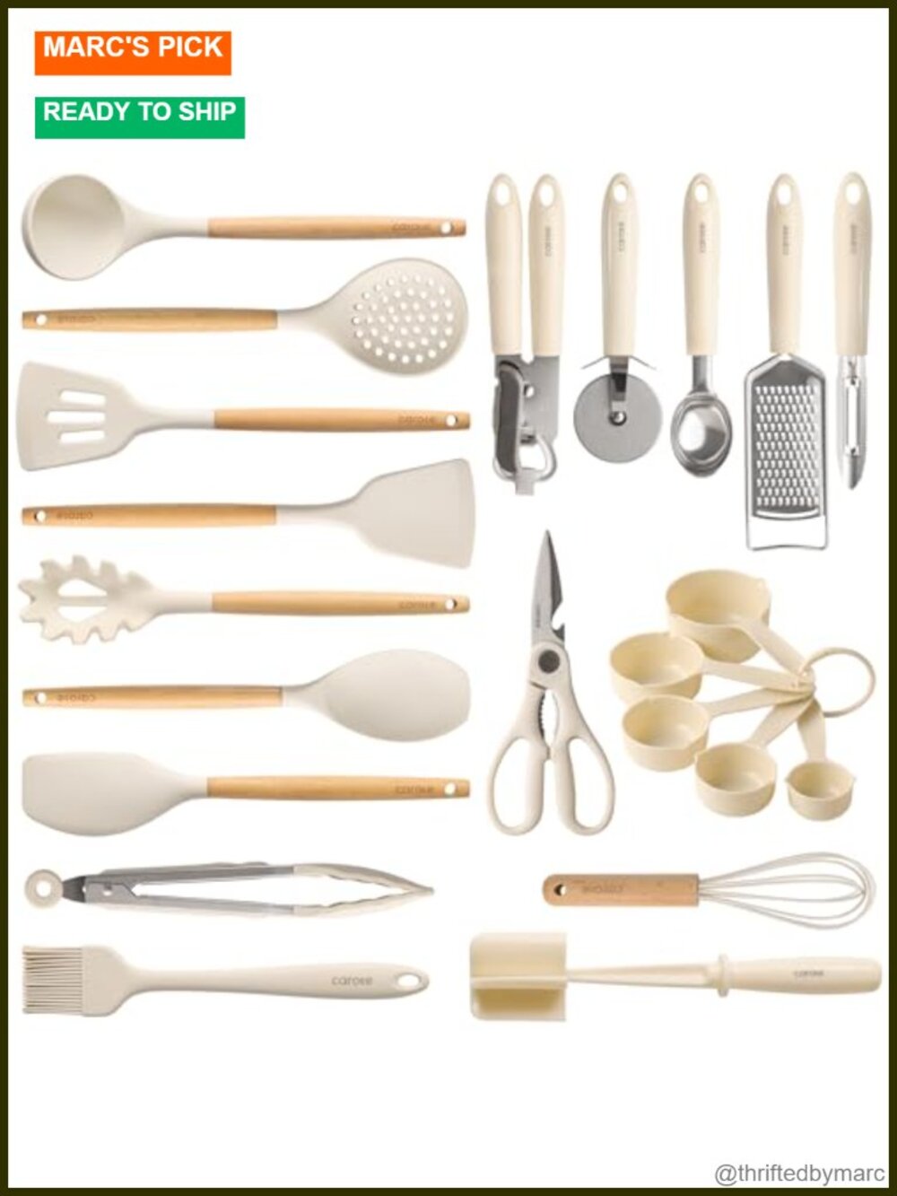 22-Piece Silicone Cooking Utensil Set Wood Handles Kitchen Tools